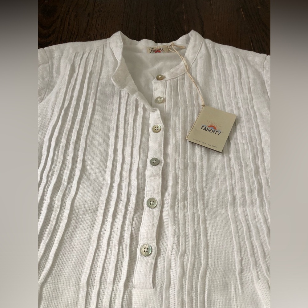 Faherty Women’s XS Gemina White 100% Linen Short-Sleeved Pleated Dress - NWT! - Picture 5 of 13
